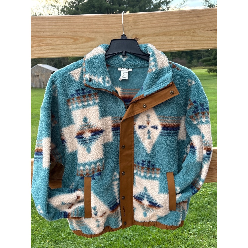 Ariat Sherpa Blocked Jacket Agave Southwest Print Fleece Turquoise Brown L